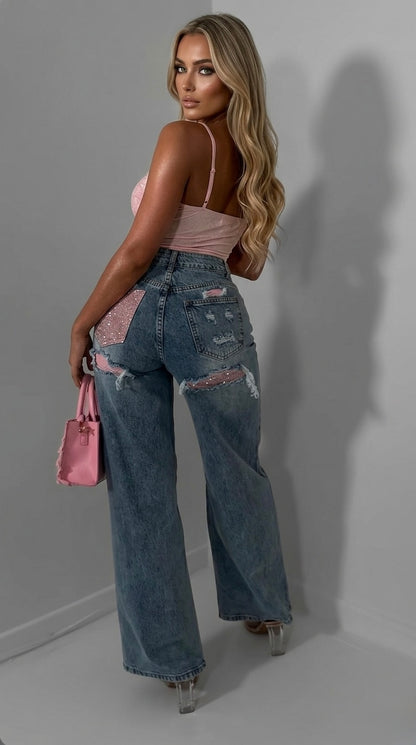 Дънки с ефектен джоб