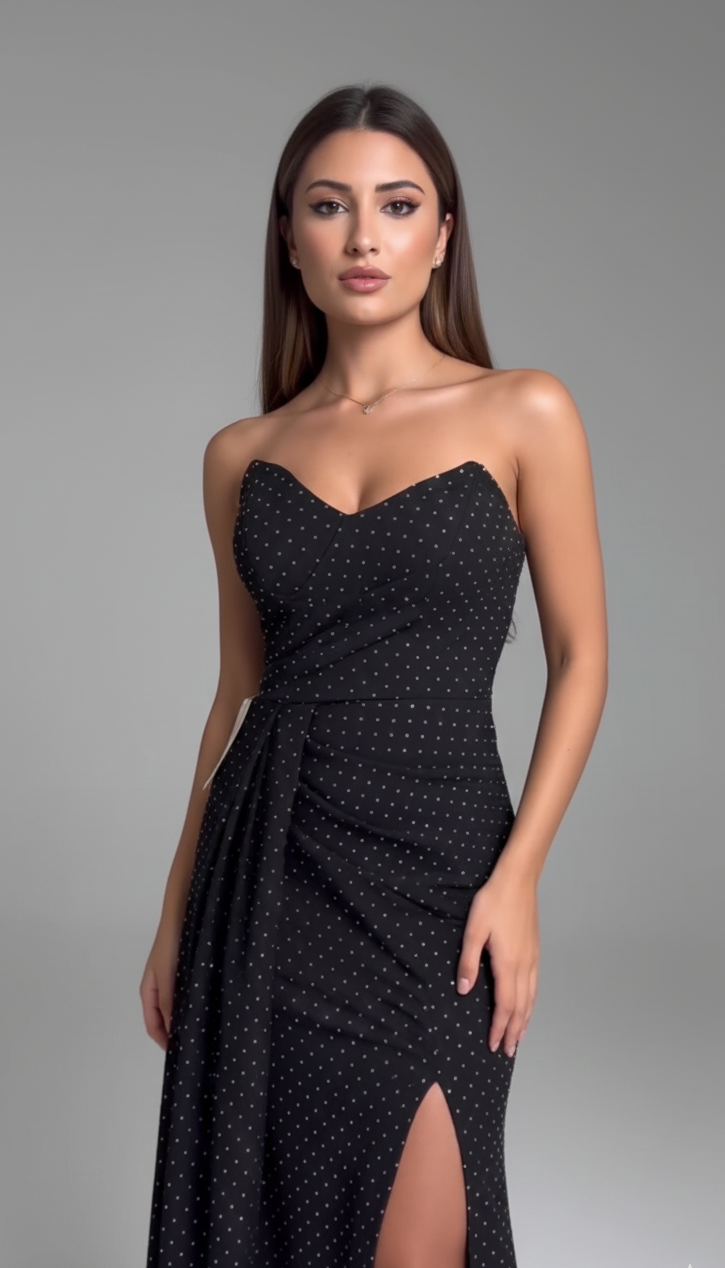 Сатенена рокля с камъчета