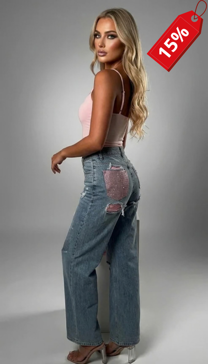 Дънки с ефектен джоб