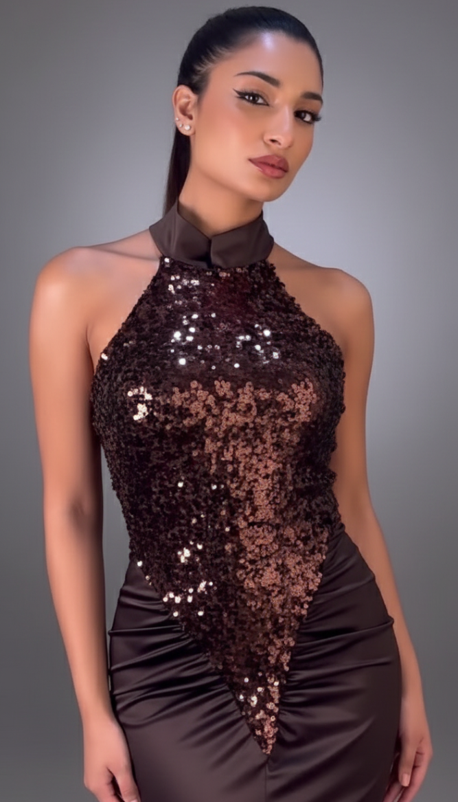 Сатенена рокля с паети