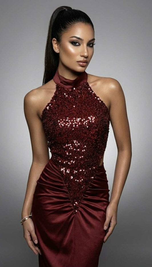 Сатенена рокля с паети